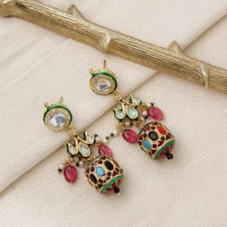 Curio Cottage Navratna & Kundan Drop Earrings image 1