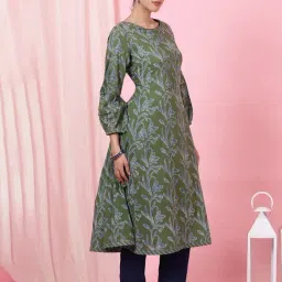 Folksong Green Pure Cotton Printed Kurta image 3