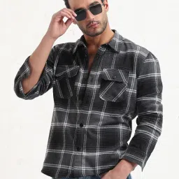showoffff SHOW OFF Grey Cotton Slim Fit Checks Shacket image 1