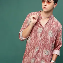 showoffff Showoff Peach Cotton Slim Fit Printed Shirt image 1