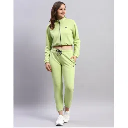 Rock.it Womens Green Solid Mock Neck Full Sleeve Tracksuit (Set of 2)-picture-24