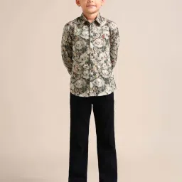 U.S. Polo Assn. Boys Green Cotton Floral Full Sleeves Shirts image 1