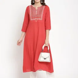 savi india Savi Blue Cotton A-Line Embroidered Kurta kurtis image 1