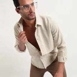 showoffff SHOW OFF Cream Cotton Slim Fit Stripes Shirt image 1