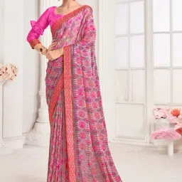 Satrani Pink & Grey Printed Saree With Unstitched Blouse-picture-10