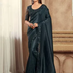 Saree Mall Black Embellished Sarees With Unstitched Blouse image 1