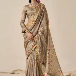 Saree Mall Beige Printed Sarees With Unstitched Blouse image 1