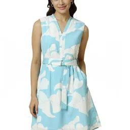 Allen Solly Blue & White Printed A-Line Dress image 1