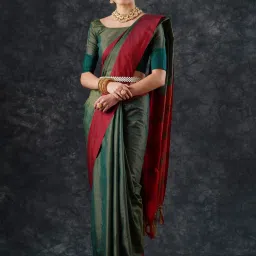 Saree Mall Green Woven Sarees With Unstitched Blouse image 1
