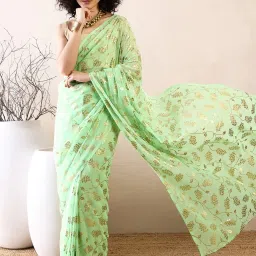 Saree Mall Green Woven Sarees With Unstitched Blouse image 1