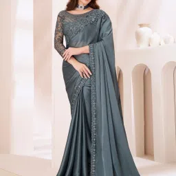 Saree Mall Grey Embellished Sarees With Unstitched Blouse image 1
