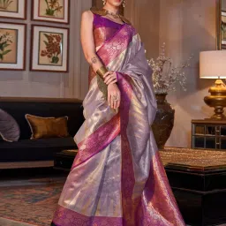 Saree Mall Lilac Woven Sarees With Unstitched Blouse image 1