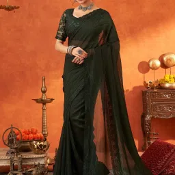 Saree Mall Green Embellished Sarees With Unstitched Blouse image 1