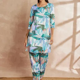 HERE&NOW Women Floral Printed Regular Kurta with Trousers-picture-25