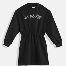 U.S. Polo Assn. Kids Pure Cotton Typography Print Puff Sleeve Jumper Dress-picture-55