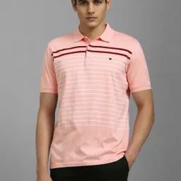 Louis Philippe Pink Cotton Regular Fit Striped Polo T-Shirt-image-3