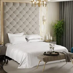 Stoa Paris Date Night Collection 300 TC White Sateen Super King Bed Sheet with 4 Pillow Covers image 1