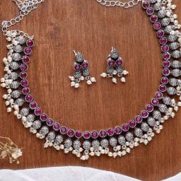 Teejh Ethnic Mitali Rani Pink Stone Princess Necklace Set for Women-picture-29