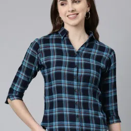 SHOWOFF Blue Cotton Chequered Shirt-image-78