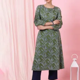 Folksong Green Pure Cotton Printed Kurta image 5