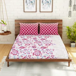Spaces Pink 144 TC Cotton Double Bed Sheet with Pillow Cover image 1