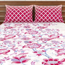 Spaces Pink 144 TC Cotton Double Bed Sheet with Pillow Cover image 2