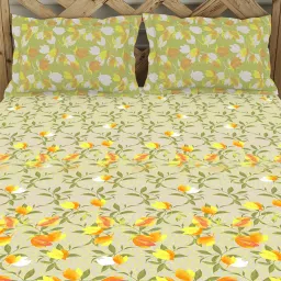 Spaces Green 210 TC Cotton Double Bed Sheet with Pillow Cover image 4