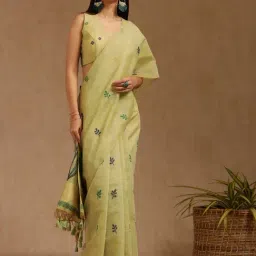 Soch Sap Green Chanderi Woven Design Saree With Stitched Blouse-image-61