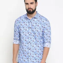 showoffff SHOWOFF Light Blue Cotton Slim Fit Printed Shirt-picture-44