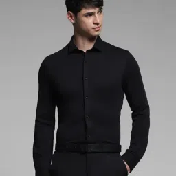 Jack & Jones Jet Black Cotton Slim Fit Shirt image 4