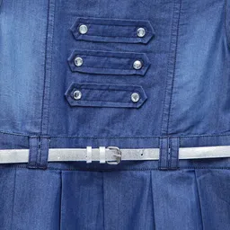 StyleStone Girls Blue Solid Fit and Flare Denim Dress image 3