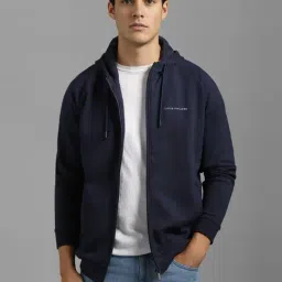 Louis Philippe Navy Cotton Regular Fit Hooded Sweatshirt-picture-32