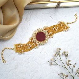 Teejh Eiravathi Red Layered Chain Pearl Flexible Fit Bracelet-picture-35