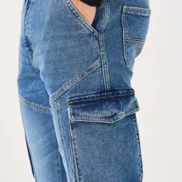 Styli Blue Cotton Bootcut Cargo Jeans image 4