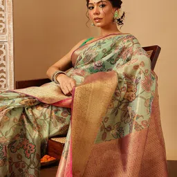 Silk Land Ethnic Motifs Zari Silk Blend Muga Saree image 3