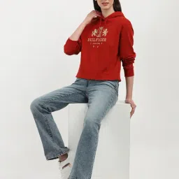 TOMMY HILFIGER Red Cotton Graphic Print Hoodie image 4