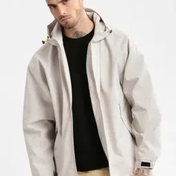 Showoff Cream Slim Fit Hooded Jacket-image-10