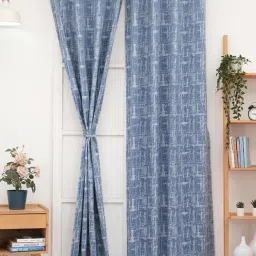 Ariana Firebell Textured Blue Polyester 7 ft Door Curtain-picture-10