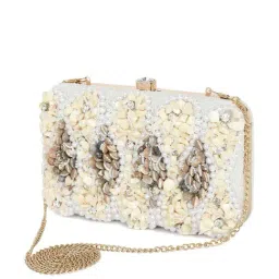 NR by Nidhi Rathi White Fabric Minaudiere Clutch-picture-29