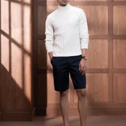 Andamen White Cotton Woven Design Regular Fit Pullover image 4