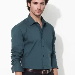 Rare Rabbit Teal Regular Fit Solid Shirt image 3