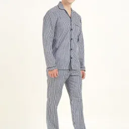 Hancock White & Navy Checks Night Suit image 5