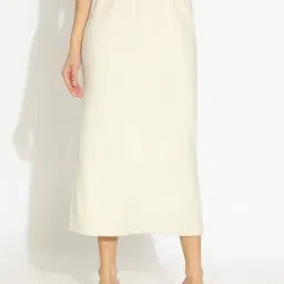 SHOWOFFFF Women's Off White Straight Midi Skirt-picture-32