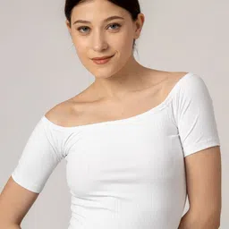 pyr8 Redamancii Women Vertical Striped Off-Shoulder Polycotton Top image 1