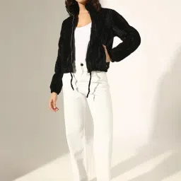 SHOWOFFFF Black Velvet Bomber Jacket image 4