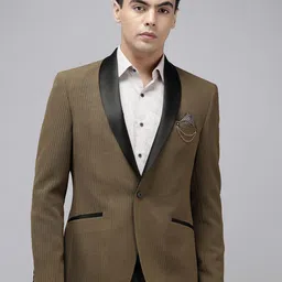 Theme Self Design Textured Tailored Fit Shawl Collar Single-Breasted Partywear Blazer-picture-30