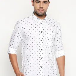 Basics Men White Slim Fit Printed Casual Shirt-image-7