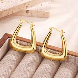 Jewels Galaxy Stainless Steel Gold-Plated Contemporary Hoop Earrings-image-59