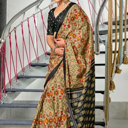 Anouk Geometric Printed Pure Cotton Ikat Saree image 2