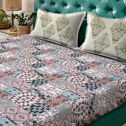 KLOTTHE Brown & Blue Geometric Printed 400 TC Cotton King Bedsheet Set 2.70 m x 2.70 m image 5